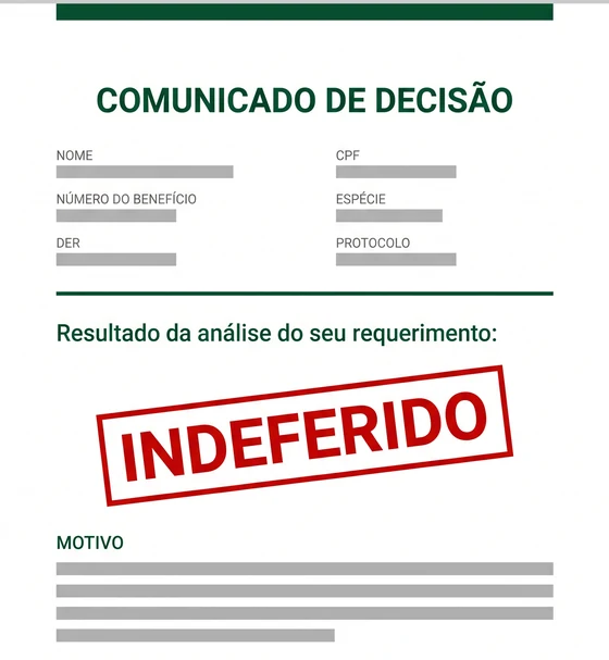 Comunicado do INSS com o resultado indeferido